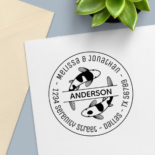 Ronde adres 3 van de Japanse Koi Fish Couple Famil Zelfinktende Stempel