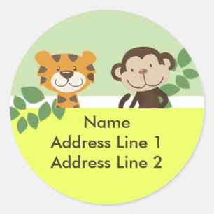 RONDE ADRES ETIKETTEN Jungle Tales Gele Sticker