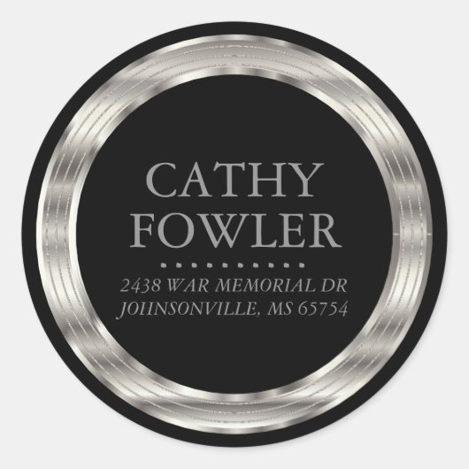 Ronde Adres Zwarte en Zilveren Etiketten (Voorkant)