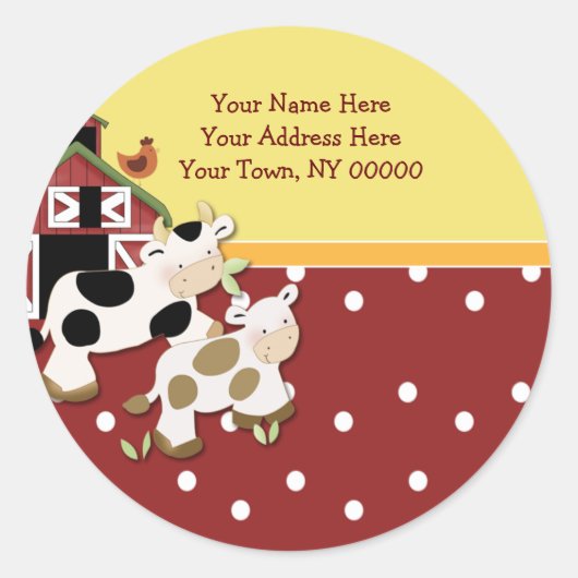 Ronde Adresetiketten Baby Moo Koe Rood Ronde Sticker (Voorkant)