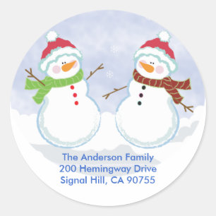 RONDE ADRESETIKETTEN Schattigee sneeuwman vakantie Sticker