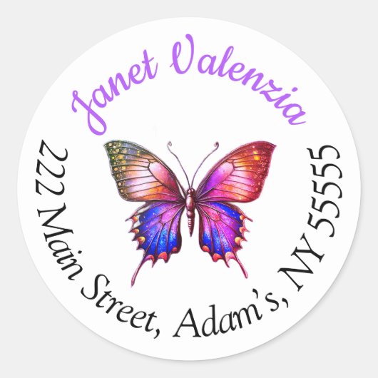Ronde adreslabels vlinder sticker (Voorkant)