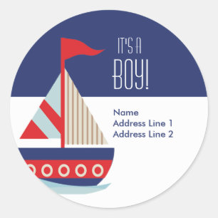 Ronde adreslabels - Zeilende zeilboot blauw Sticker