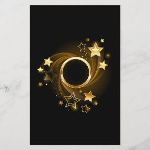 Ronde banner met gouden sterren op zwart briefpapier