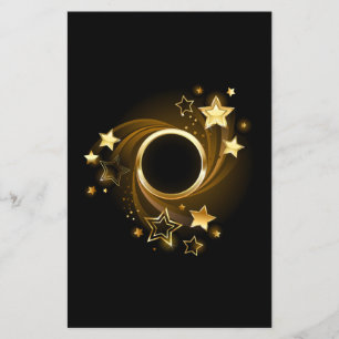 Ronde banner met gouden sterren op zwart flyer