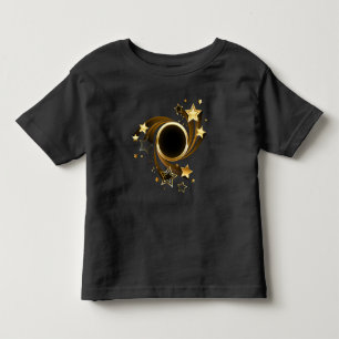 Ronde banner met gouden sterren op zwart kinder shirts