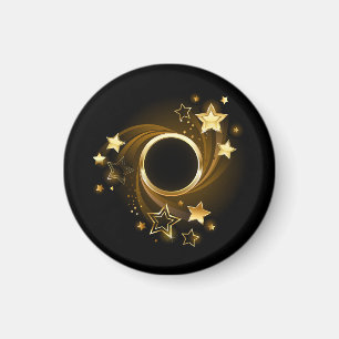 Ronde banner met gouden sterren op zwart magneet