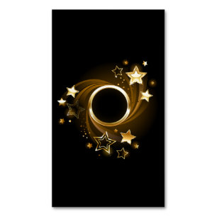 Ronde banner met gouden sterren op zwart magnetisch visitekaartje