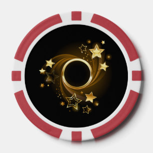 Ronde banner met gouden sterren op zwart poker chips