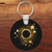 Ronde banner met gouden sterren op zwart sleutelhanger (Achterkant)