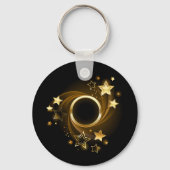 Ronde banner met gouden sterren op zwart sleutelhanger (Achterkant)