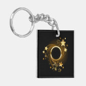 Ronde banner met gouden sterren op zwart sleutelhanger (Voorkant Links)
