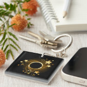 Ronde banner met gouden sterren op zwart sleutelhanger (Voorkant Rechts)