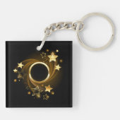 Ronde banner met gouden sterren op zwart sleutelhanger (Achterkant)