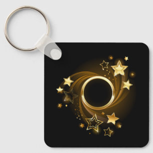 Ronde banner met gouden sterren op zwart sleutelhanger