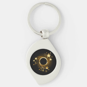 Ronde banner met gouden sterren op zwart sleutelhanger