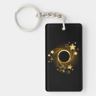Ronde banner met gouden sterren op zwart sleutelhanger