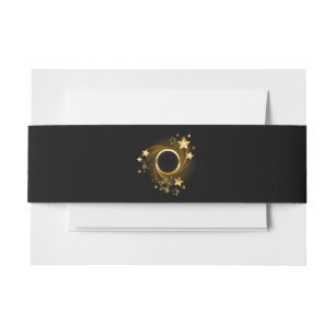 Ronde banner met gouden sterren op zwart uitnodigingen wikkel
