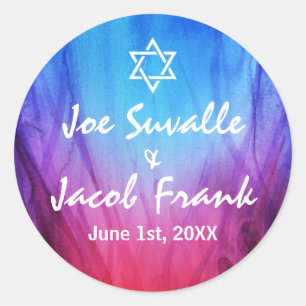 Ronde Bar Mitzvah Stickers Blauw Rood Vuur ijs