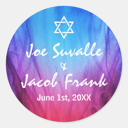 Ronde Bar Mitzvah Stickers | Blauw Rood | Vuur ijs (Voorkant)