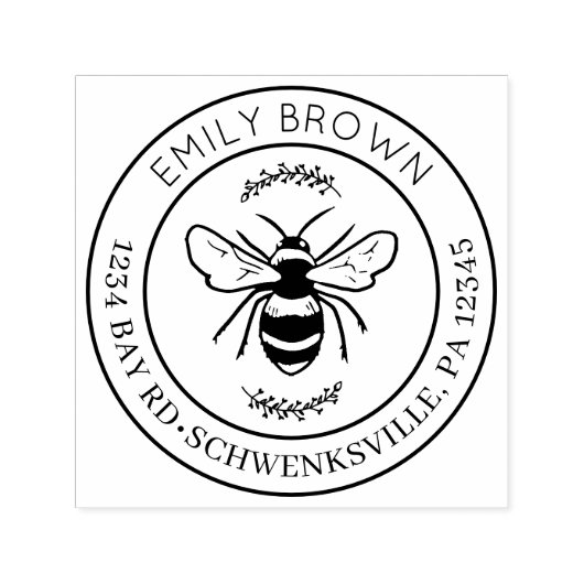 Ronde Bijen en Bloemen Retouradres Zelfinktende Stempel (Design)