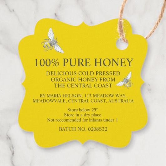 Ronde bijenkunst honing geel potje swing label (Achterkant)