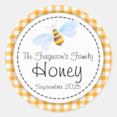 Ronde bijenkunst honing sinaasappels potje top lab sticker (Voorkant)