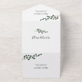 Ronde blad eucalyptus tak winter bruiloft all in one uitnodiging (Buitenkant)