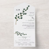 Ronde blad eucalyptus tak winter bruiloft all in one uitnodiging (Binnen)