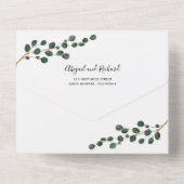 Ronde blad eucalyptus tak winter bruiloft all in one uitnodiging (Achterkant)