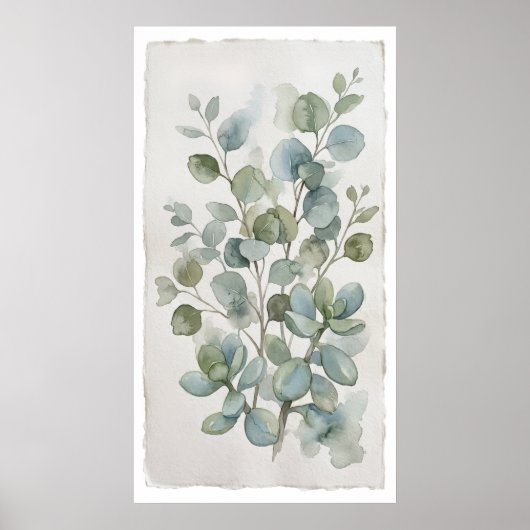 Ronde Blad Eucalyptus Watercolour Poster (Voorkant)
