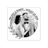 Ronde bladeren krans aangepaste foto bruiloft rubberstempel (Afrduk)