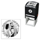 Ronde bladeren krans aangepaste foto bruiloft  zelfinktende stempel (In situ)