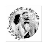 Ronde bladeren krans aangepaste foto bruiloft  zelfinktende stempel (Design)