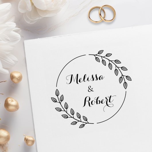 Ronde Bladeren Krans Aangepaste Namen Rubberstempel