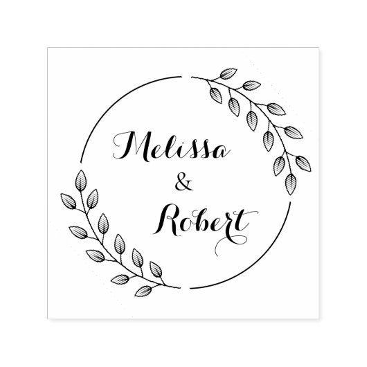 Ronde bladeren krans aangepaste namen  zelfinktende stempel (Design)