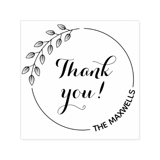 Ronde bladeren krans dank u familienaam zelfinktende stempel (Design)