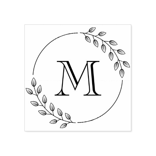 Ronde bladeren krans monogram Initiaal Rubberstempel (Afrduk)