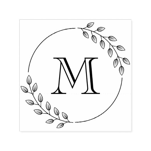Ronde bladeren krans monogram Initiaal Zelfinktende Stempel (Design)