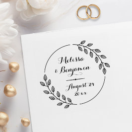 Ronde Bladeren Krans Trouw Save the Date Rubberstempel