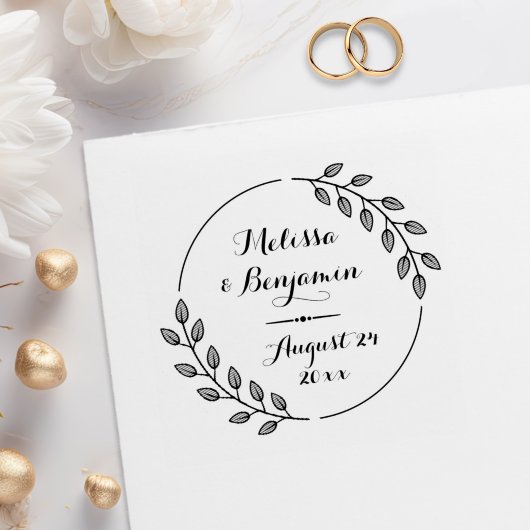 Ronde Bladeren Krans Trouw Save the Date Rubberstempel
