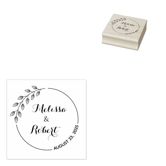 Ronde bladeren Wreath Wedding Save the Date 2 Rubberstempel (Gestempeld)