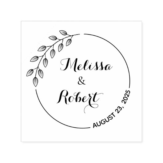 Ronde bladeren Wreath Wedding Save the Date 2 Zelfinktende Stempel (Design)