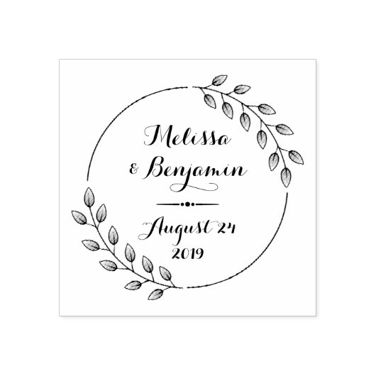 Ronde bladeren Wreath Wedding sparen de Datum Rubberstempel (Afrduk)