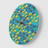 Ronde blauwe en gele vis wandklok (Hoek)