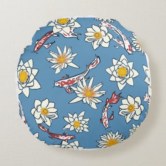 Ronde Blauwe Madeliefjes Weide Accentkussen - Deco Rond Kussen (Voorkant)