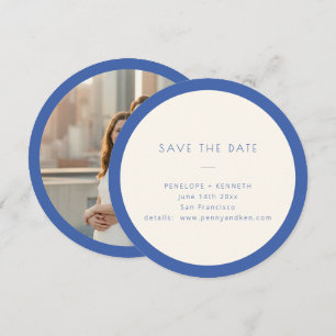 Ronde Blauwe Moderne Minimalistische Trouwfoto Save The Date