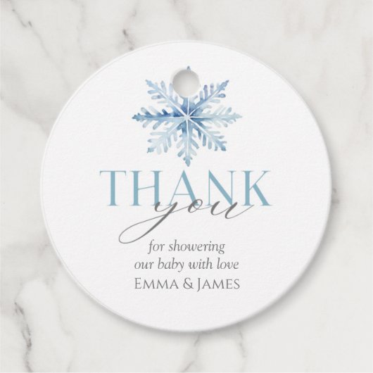 Ronde Blauwe Sneeuwvlok Vakantie Gift Label (Voorkant)