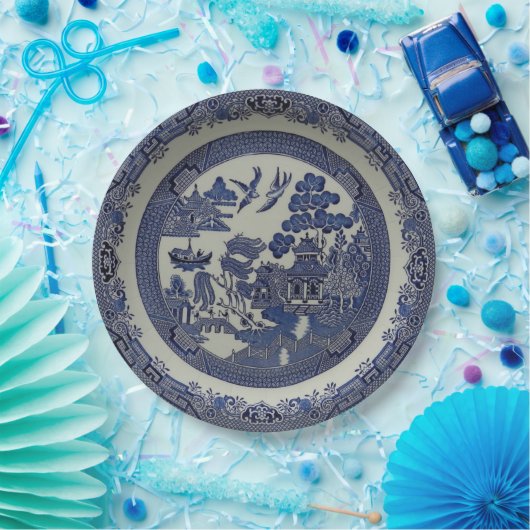 Ronde blauwe wilde Borden van papier:  9 inch Papieren Bordje (Feest)