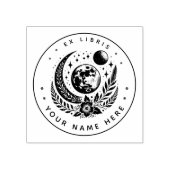 Ronde bloem-maan ex libris-stempel rubberstempel (Afrduk)